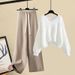 Women's Autumn Winter Knit Sweater & Wide Leg Pants Set - Distressed Casual Outfit (Available In Multiple Color Combinations)_voghion.com