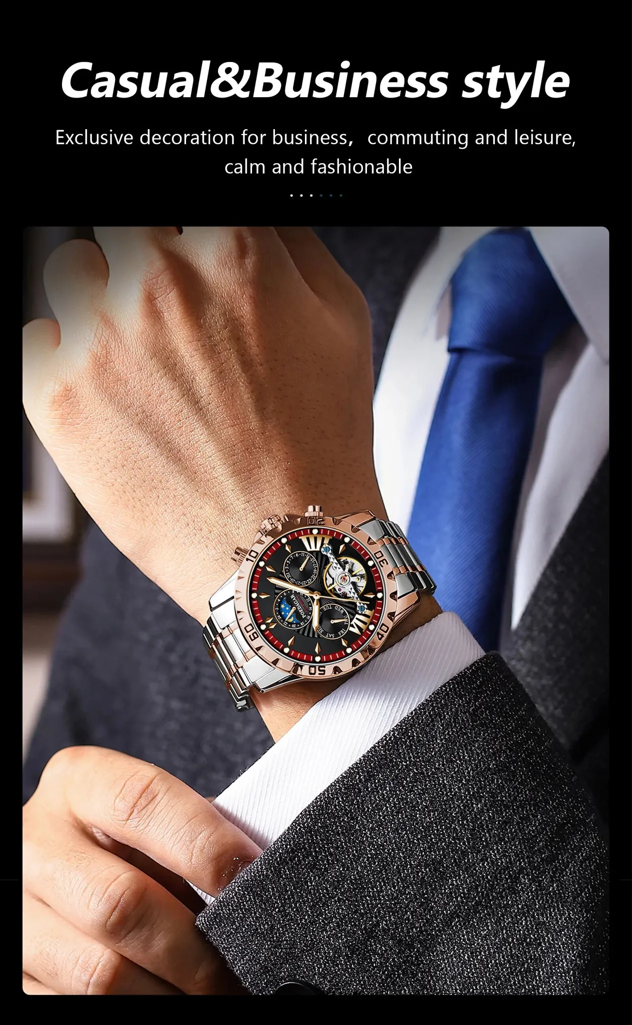 Men  Automatic Mechanical Watch   Hollow Tourbillon Waterproof Luminous Date Week Stainless Steel Men's Watches_voghion.com