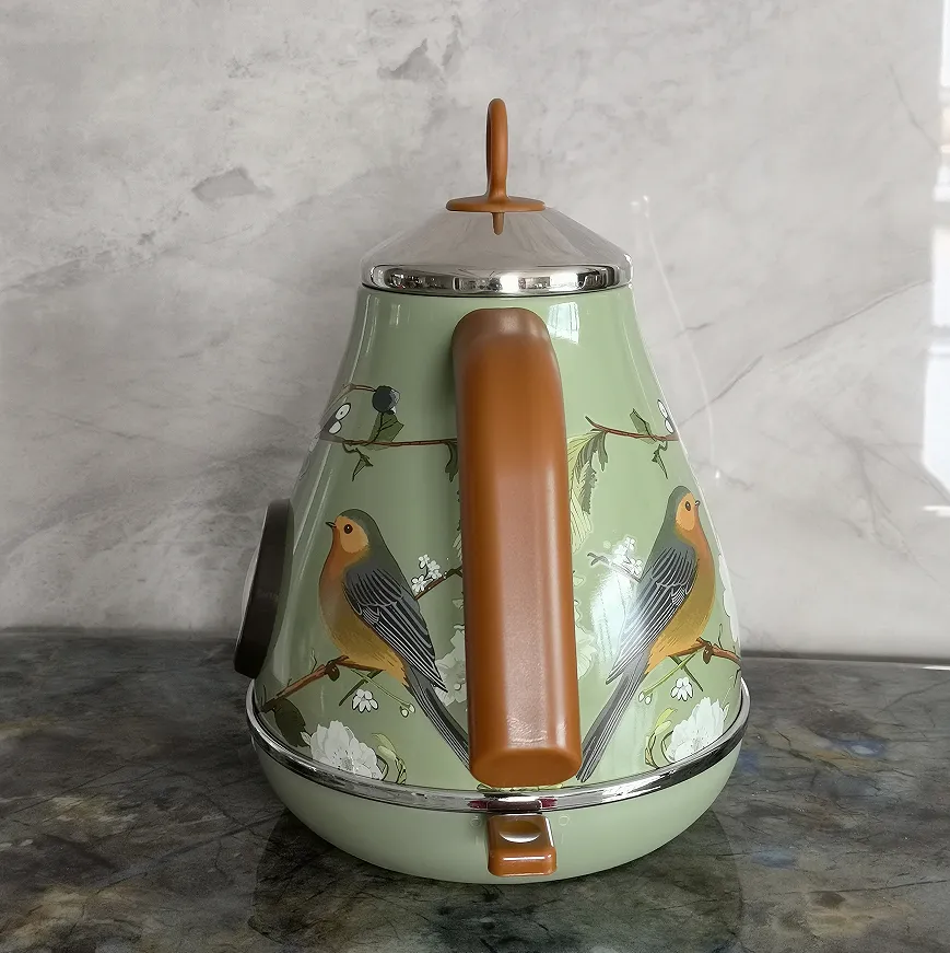 PS3013Ta Flower ūdenszīme krāsota elektriskā tējkanna retro instrumenta termometrs elektriskā tējkannas snīpis var pievienot ūdeni 1850W, lai ātri uzvārītu_voghion.com