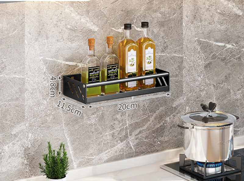 Kitchen rack stainless steel wall mounted punch free household seasoning supplies oil and salt jar storage rack_voghion.com