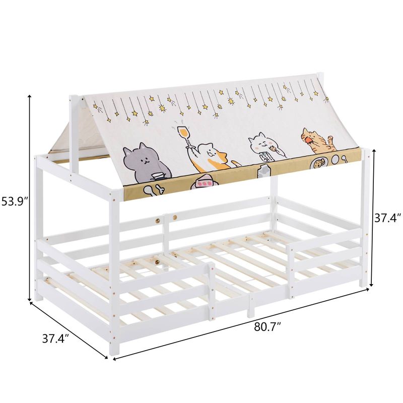 Lit pour enfant en pin peint en blanc avec toit à baldaquin_voghion.com
