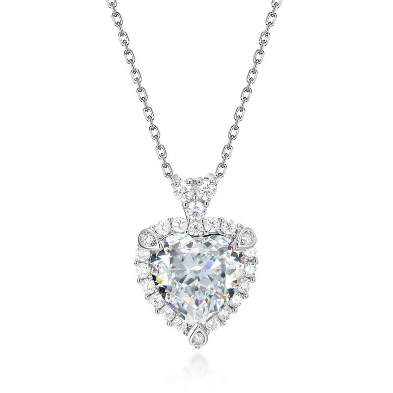 Heart shaped high carbon diamond pendant S925 silver full of colored gemstones super flash necklace light luxury fashion personality_voghion.com