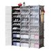 10 Tier 3 Row Shoe Rack Organizer Stackable Free Standing Shoe Storage Shelf Plastic Shoe Cabinet Tower with Transparent Doors for Heels Boots Slipper_voghion.com