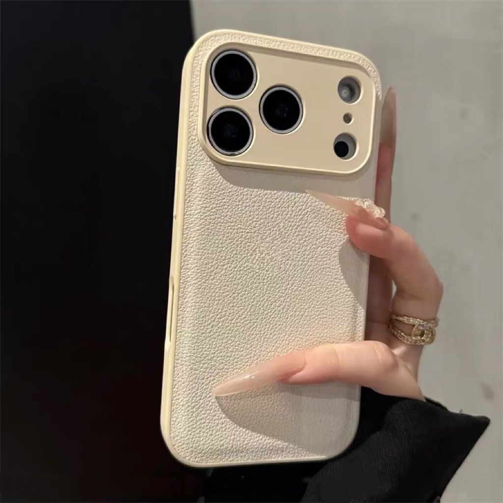 Custodia rigida in pelle con motivo a litchi arancione TechGlobe per iPhone 16 Pro 15 alla moda, con copertura totale, per iPhone 17 Max_voghion.com