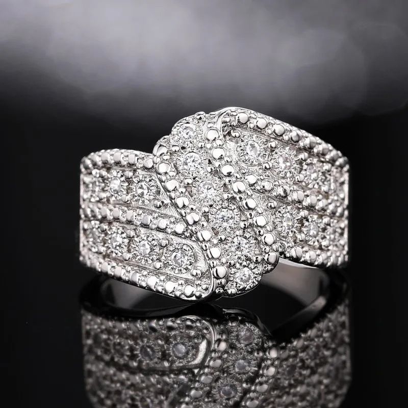 Cao Shi's New Creative With Female Personality Curve Swing Arm Design And Accessories, Full Diamond Boutique Ring_voghion.com