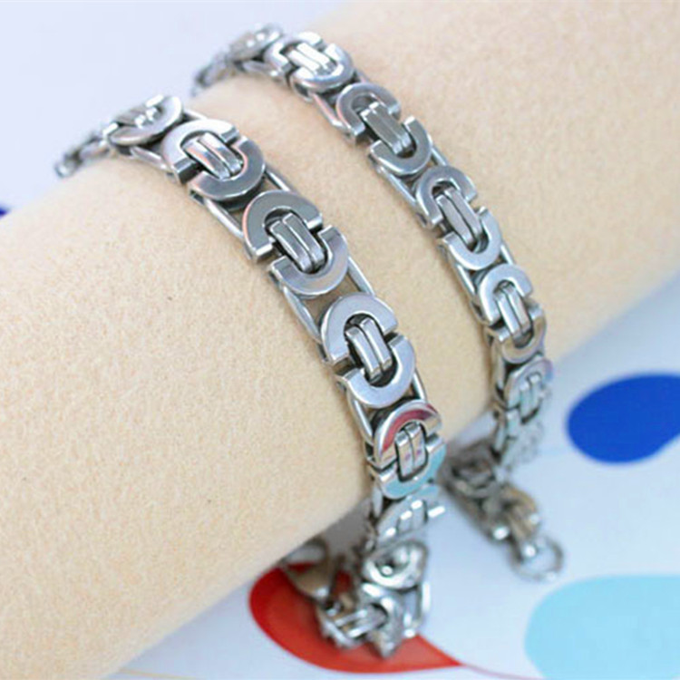 Titanium steel Byzantine bracelet black imperial men's king chain Punk jewelry for men_voghion.com