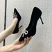 Korean Version Pointed Shallow Mouth Water Diamond Bow High Heels For Women 2023 Autumn New Item Fairy Gentle Style_voghion.com