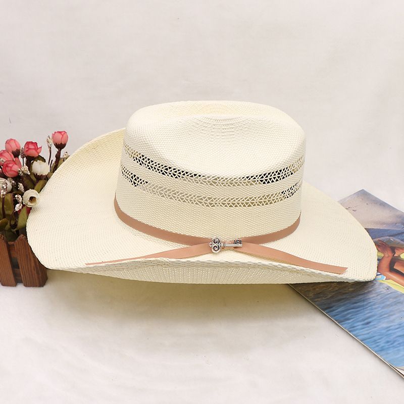 Stiff woven top hat Knight hat Cowboy hat jazz hat rolled brim straw hat_voghion.com