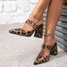 Women's Leopard Print High Heel Sandals With Square Buckle Decoration Simple Style Pointed Toe Thick High Heel Shoes Women's Sandals Mules_voghion.com