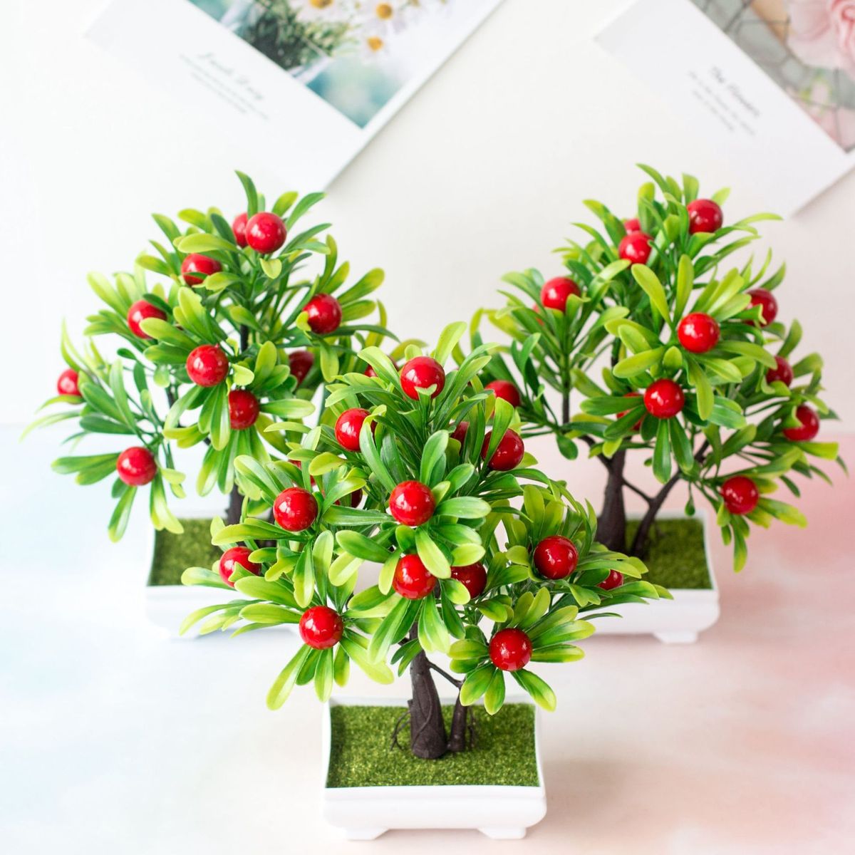 Simulacija cvetlični lonec 16 očesa rdeče sadno drevo majhno drevo bonsaj plastični cvet zelena rastlina cvetlični lonec cvetlični okras okraski_voghion.com