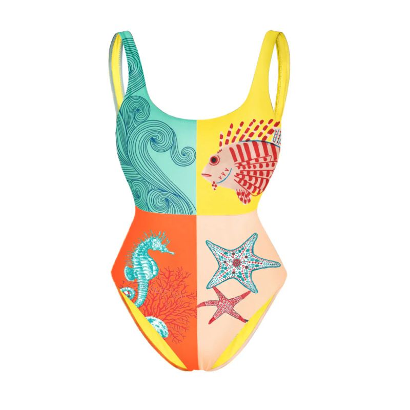 Women's stylish beach vacation one-piece swimsuit set_voghion.com