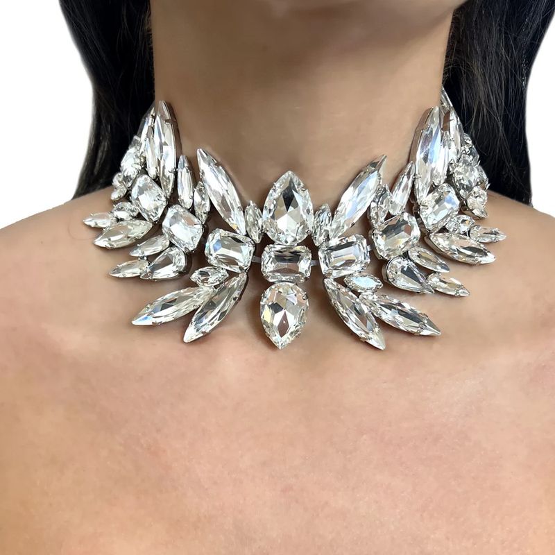 New Geometric Necklace Ladies Party Personality Square Necklace Water Drop Rhinestone Necklace_voghion.com