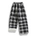 Korean Style Checkered Pants For Teens – Loose Straight-Leg Trousers With Fleece Lining (Blue/Gray) – Winter Casual & Streetwear Essential_voghion.com