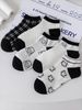5 poros moteriškos kojinės mielos mergaitiškos juodos ir baltos spalvos mados, patogios poliesterio medvilnės, laisvalaikio stiliaus_voghion.com