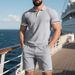 Summer Short Sleeve Shorts Two-Piece Set With Turn-Down Collar And Button Sports Casual Suit For Men_voghion.com