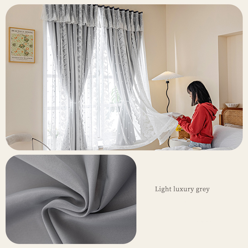 Home Furniture Cream Curtain Velcro Punch Free Installation Bedroom Balcony High Light Shielding Self Adhesive Curtains_voghion.com