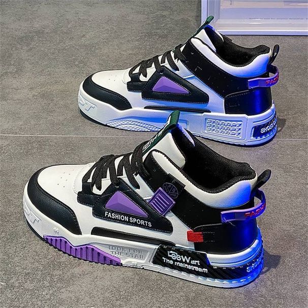 2025 Fashion Sneakers Small White Shoes Walking Shoes Men's High Top Lace-Up Artificial PU Non-Slip Wear-Resistant Running Shoes 39-44_voghion.com