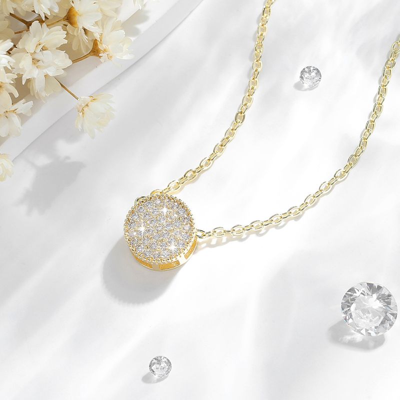 Selezione di gioielli da donna, collana in rame placcato oro 14 carati, zircone, catena a forma di O, ciondolo rotondo, moda, stile geometrico classico._voghion.com