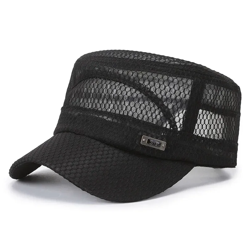 Herren Sommerhut Mesh Flat Top Snapback Verstellbare Baseballkappe Cadet Man Atmungsaktive Trucker Caps_voghion.com