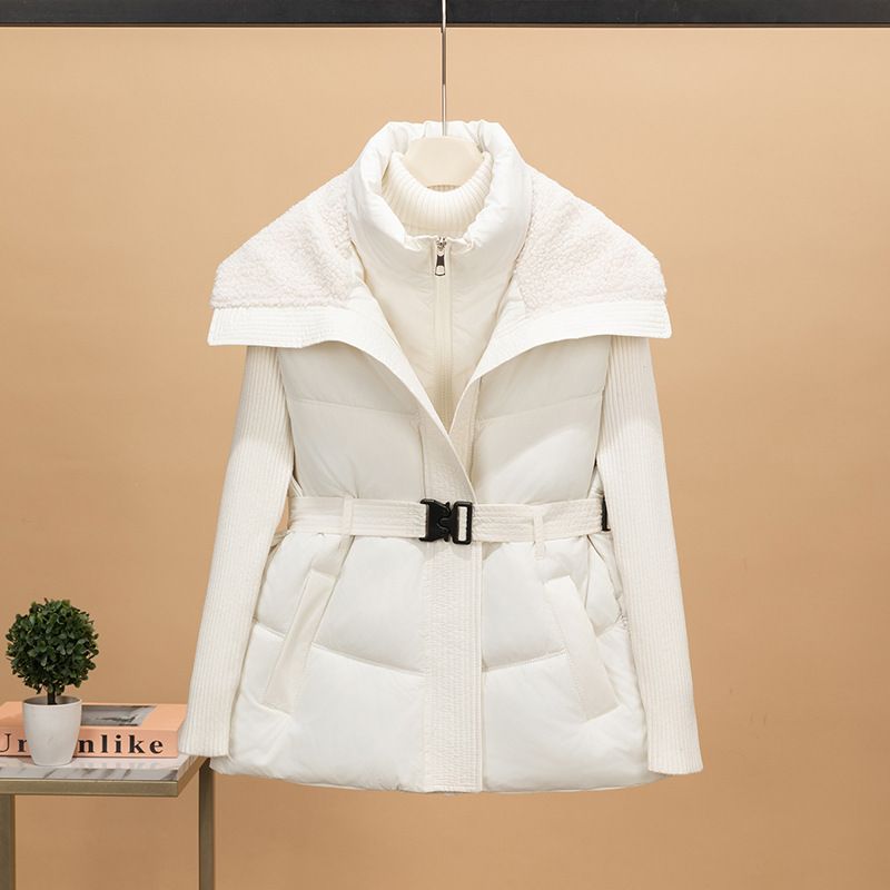 Women's Faux Shearling Collar Belted Vest Jacket - Winter Warm Fleece Lined Stand Collar Coat For Office & Casual Wear_voghion.com