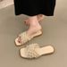 Cross Strap Pearl Slippers For Women Outdoor 2025 Spring Summer New Style Flat Beach Sandals_voghion.com