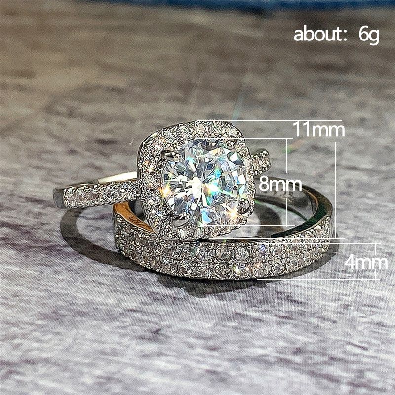 2 Pcs Shiny Square Stack Ring Set Inlaid Round Sparkly Zirconia Coupon Rings For Women Party Wedding Jewelry_voghion.com