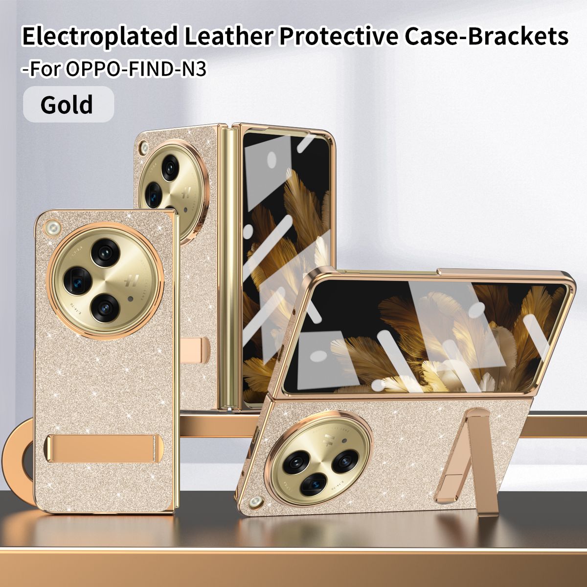 For Oppo  Find N3 New High Quality Sparkling Glitter Electroplate Stand Holder Phone Case_voghion.com