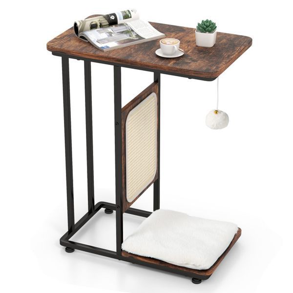 C- Shaped Cat Side Table Cat Tree With Scratching Board_voghion.com