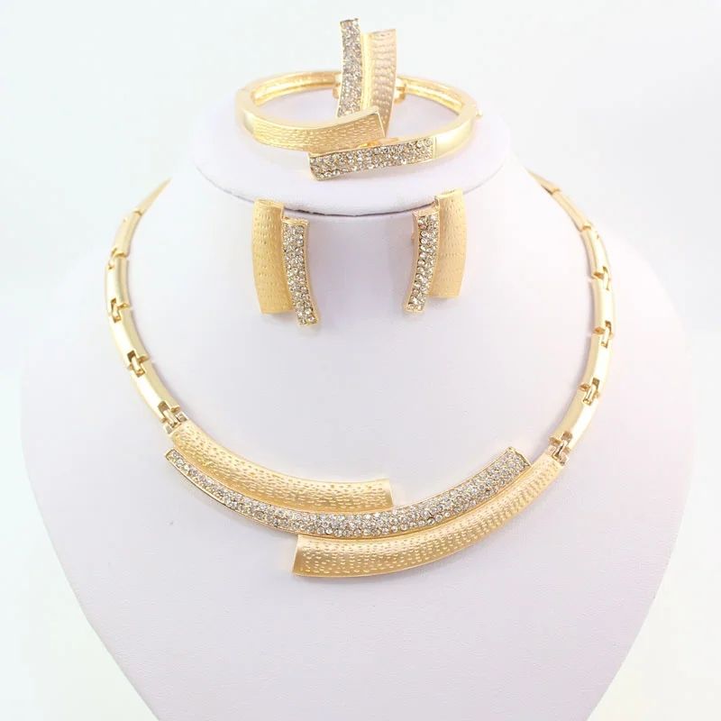 Fashion Wedding Bridal Crystal Rhinestone Jewelry Sets African Beads Dubai Gold Color Statement Jewellery Costume_voghion.com