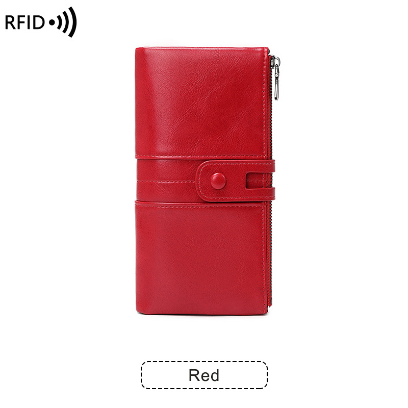 Women's Wallet & Men's Wallet Rfid Antimagnetic Wallet Vintage Wax Leather Clutch Bag Multifunctional Ladies Long Wallet_voghion.com