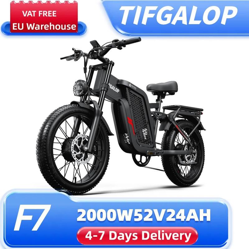 Tifgalop F7 Elektro-Mountainbike mit Doppelmotor, 2000 W, 20 Zoll, vollgefedert, Fat Tire E-Bike mit 52 V 24 Ah Akku_voghion.com