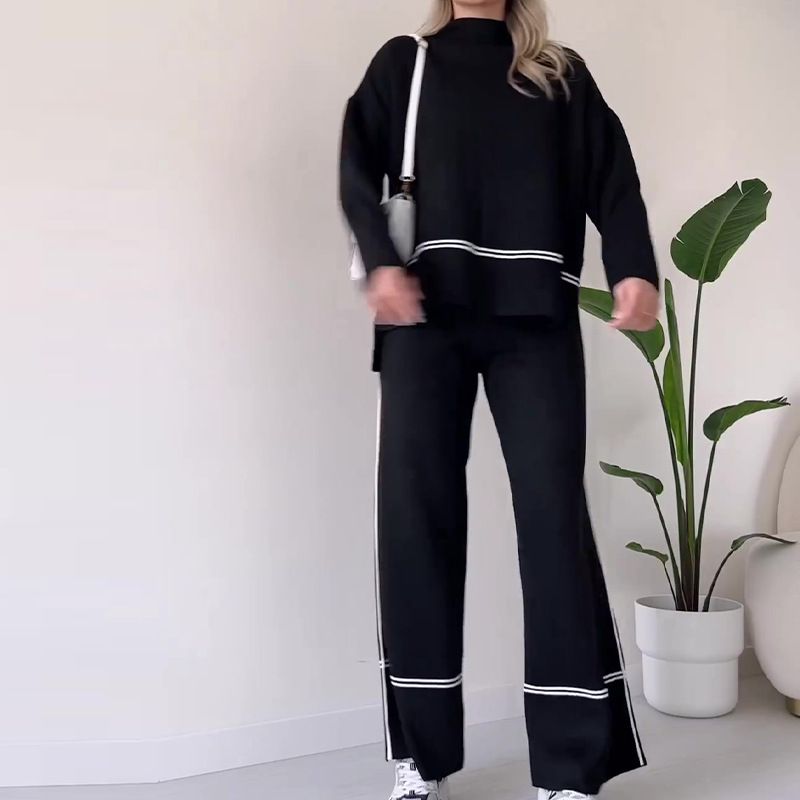 Einfarbige Freizeitoberteile für Damen, lockeres und bequemes Design, leicht ausgestellter Hosenanzug für Damen_voghion.com