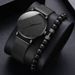 Men's Quartz Watches 2PCS New Simple Bracelet Watch Fashionable And Trendy Casual Men's Mesh Strap Quartz Watch + Bracelet_voghion.com