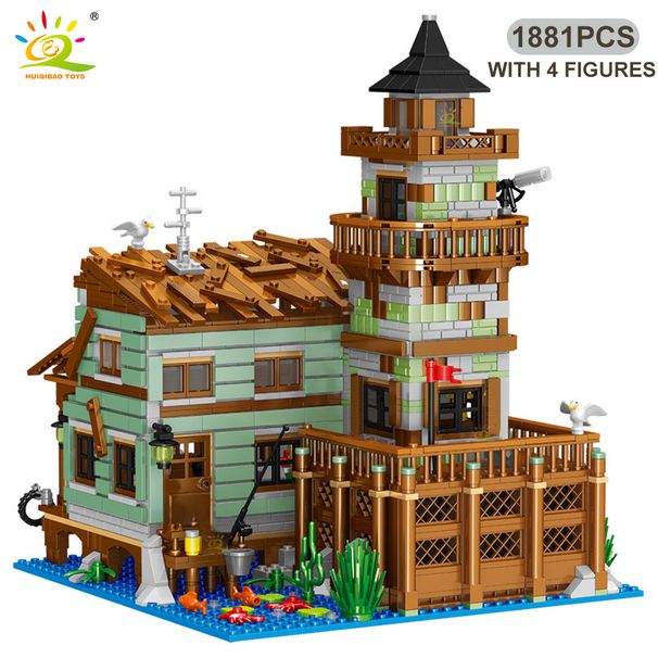 HUIQIBAO 1881tk City MINI Fishing Village Cabin mikro ehitusklotsid DIY kalamaja muuli komplekt figuurid tellised mänguasjad lastele_voghion.com