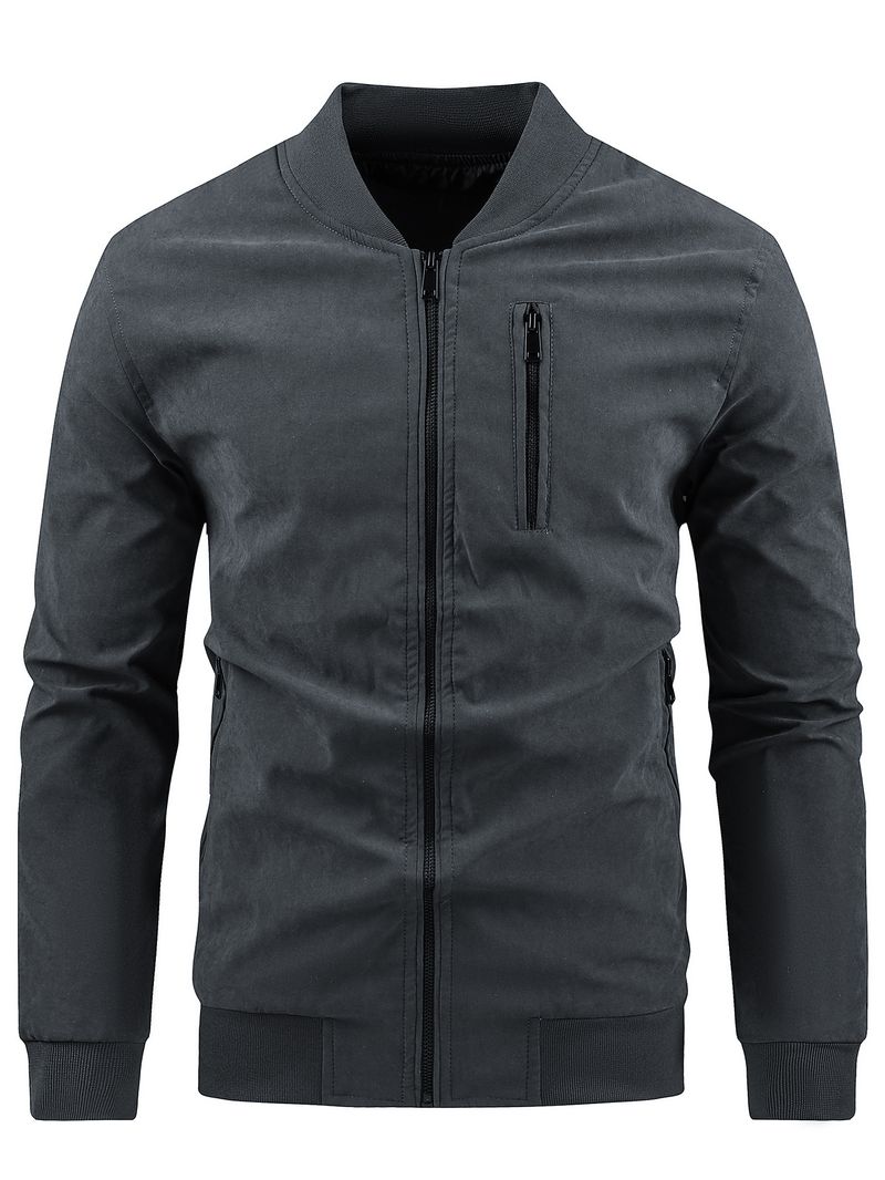​​Men's Lightweight Corduroy Baseball Jacket - Slim Fit Zip-Up Casual Coat With Multiple Pockets For Everyday Wear (Dark Grey, Khaki, Coffee)​​_voghion.com