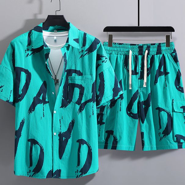 Herrenbekleidung Übergröße Hemd Anzug Fat Guy Trendy Loose Sommerhemd Shorts_voghion.com