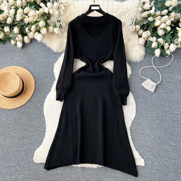 Damenbekleidung Langärmliges Strickpulloverkleid für Damen, neuer Hüftrock mit Hosenträgern für Herbst und Winter + zweiteiliges Set mit hochwertigem Schal_voghion.com