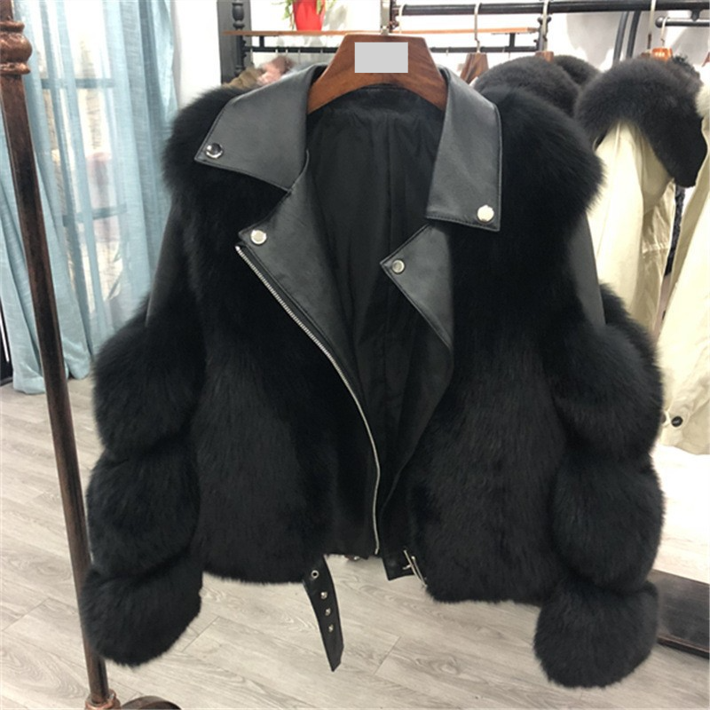 Moda feminina estilo curto casaco de pele emendado Haining cabelo liso estilo jovem_voghion.com