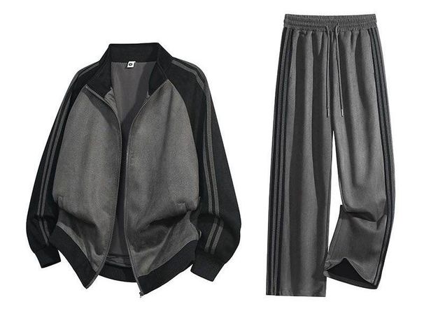 Herrenbekleidung Unisex-Trainingsjacke in Wildlederoptik – Übergroßer Mantel im College-Stil (passendes Set für Sie und Ihn)_voghion.com