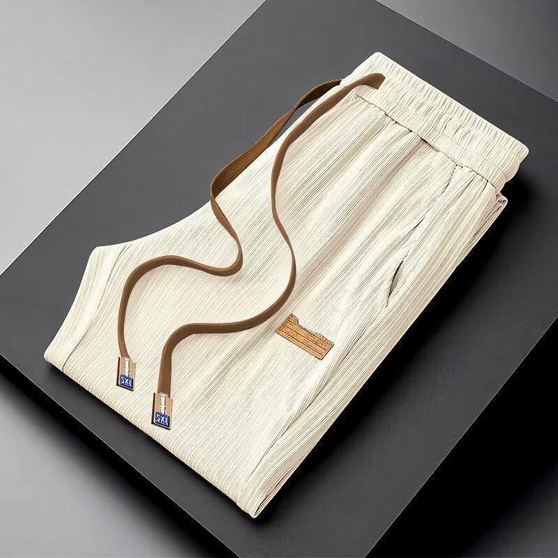 Textur inspirierte Eisseide für Männer im Sommer, dünn hängend, lässig, locker, gerades Bein, cooles und weites Bein, Schlafen_voghion.com