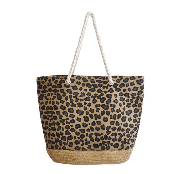Women's Bags Autumn New Fashion Large Capacity One Shoulder Leopard Print Canvas Bag Jute Woven Retro Commuter Handbag For Women_voghion.com