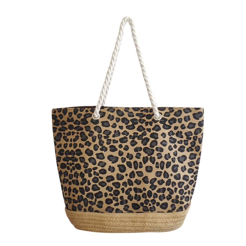 Sacs pour femmes automne nouvelle mode grande capacité une épaule imprimé léopard sac en toile jute tissé rétro sac à main de banlieue pour femmes_voghion.com