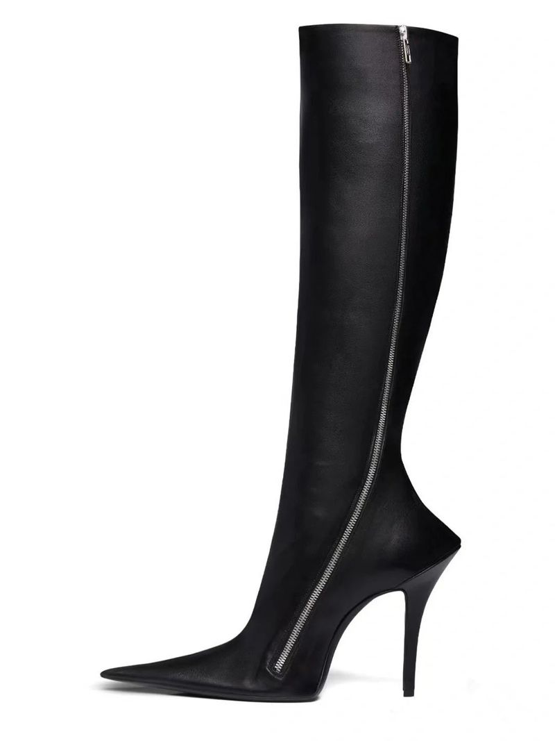 Cizme de damă cu toc stiletto, ascuțite, cu fermoar lateral și talpă înaltă, mărime mare_voghion.com