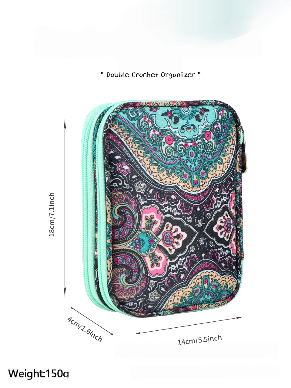 Īpaši liela adīšanas mugursoma, ūdensnecaurlaidīga dzijas organizators ar indijas riekstu ziedu apdruku, vairāku kabatu tamborēšanas instrumentu soma ceļojumu rokdarbu glabāšanai_voghion.com