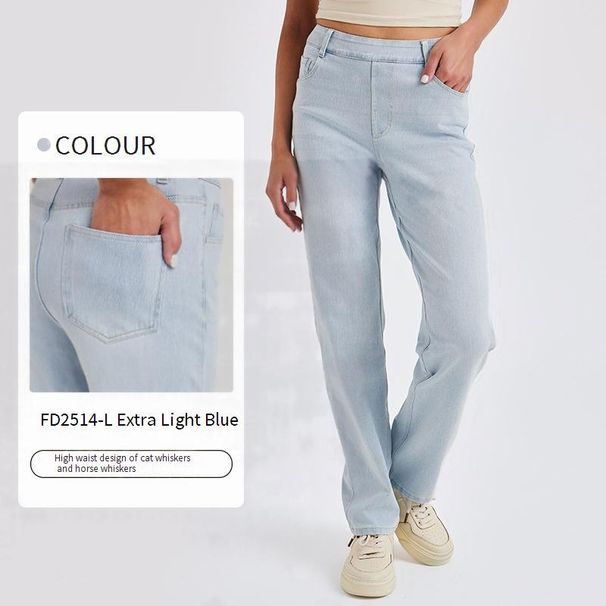 Jeans da yoga a vita alta SleekShape da donna - Pantaloni in denim elasticizzati effetto used con tasche, vestibilità slim, comodi per palestra e abbigliamento casual_voghion.com