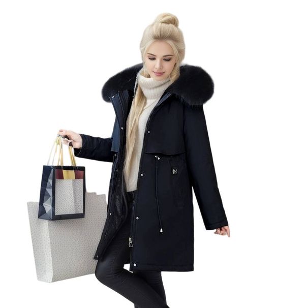 Naiste paksendatud vöökohaga keskmise pikkusega puuvillane jakk, soe avar puuvillane jope_voghion.com