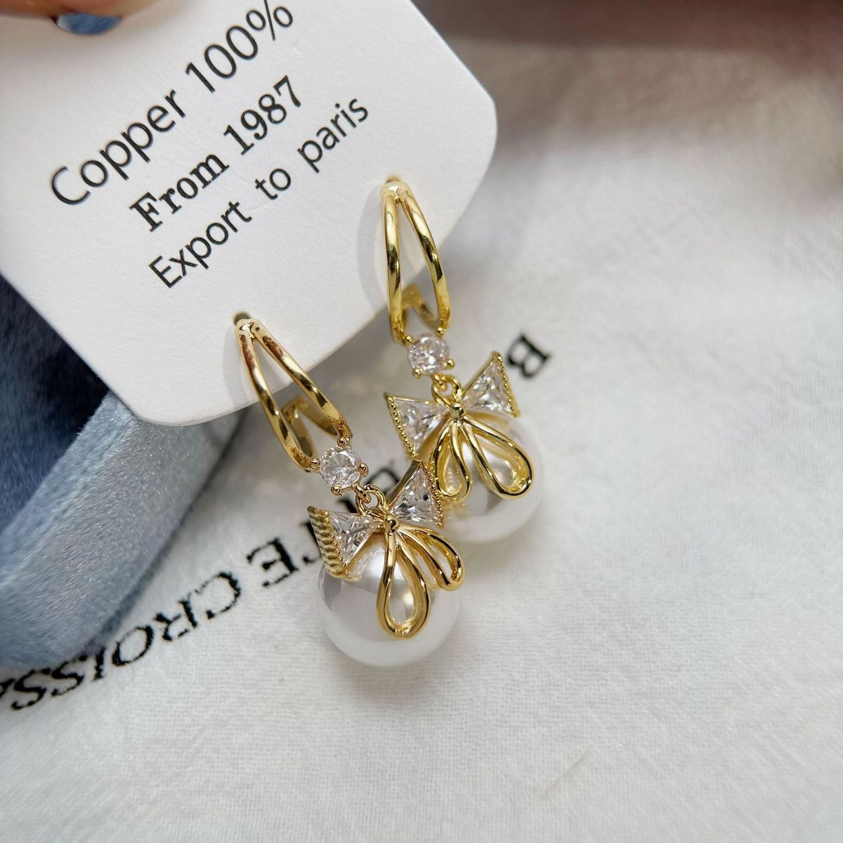 Orecchini di perle alla moda personalizzati da donna con nodo a farfalla, squisiti francesi, di alta qualità, super fata e_voghion.com