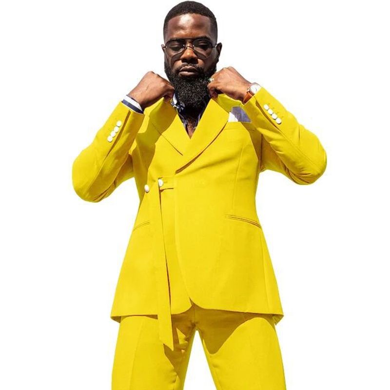 Costume de banquet de mariage deux pièces pour homme, décontracté et jaune, pour garçon d'honneur_voghion.com