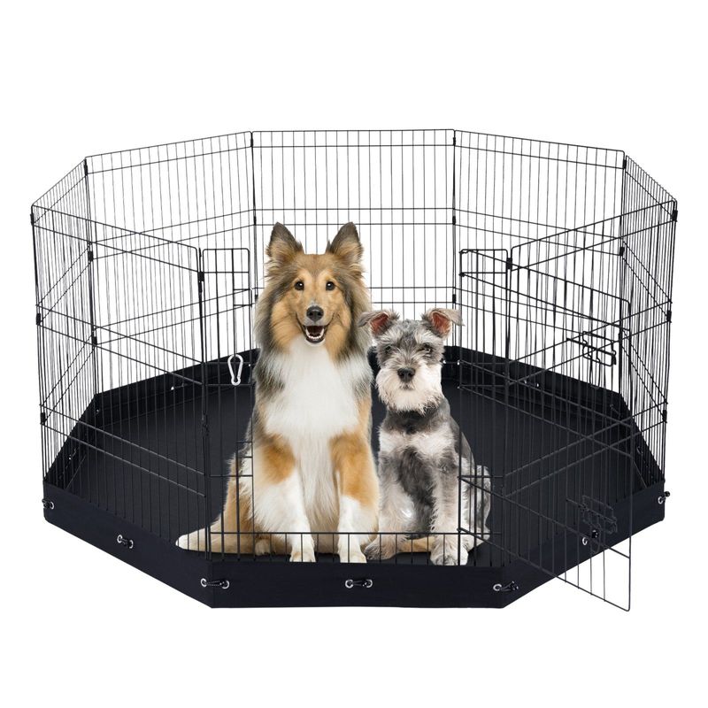Dog Playpen 8 Panels Foldable Metal Dog Exercise Pen With Bottom Pad 30"H_voghion.com