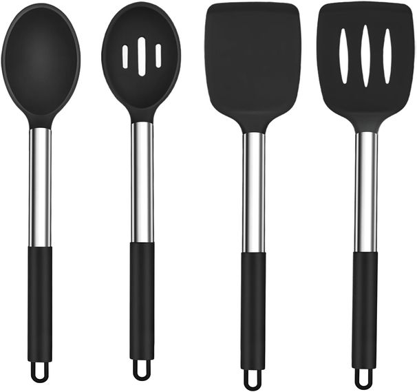 Set di 4 raschietti in silicone - Utensili con manico in acciaio inossidabile_voghion.com